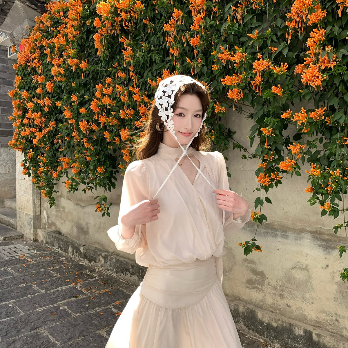 AS OFFICIAL-经济上行的美&middot;法式v领飘带雪纺小衫(～心动N次)2615