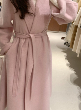 FalleaF-呢大衣长款韩版高品质羊毛外套(配腰绳)（含100羊毛）cf1