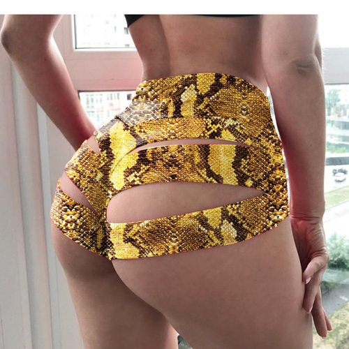 高腰欧美风短裤蛇纹露屁股