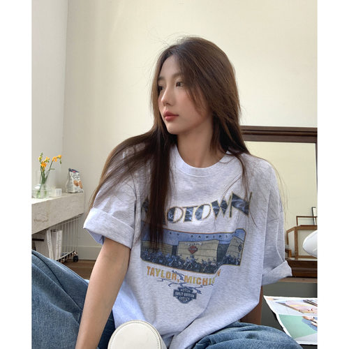 美式复古短袖t恤女夏季新款宽松
