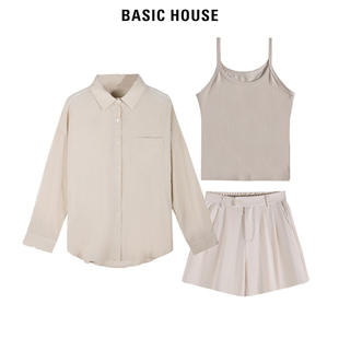 百家好纯色休闲衬衣三件套宽松春夏时尚 简约套装 House Basic