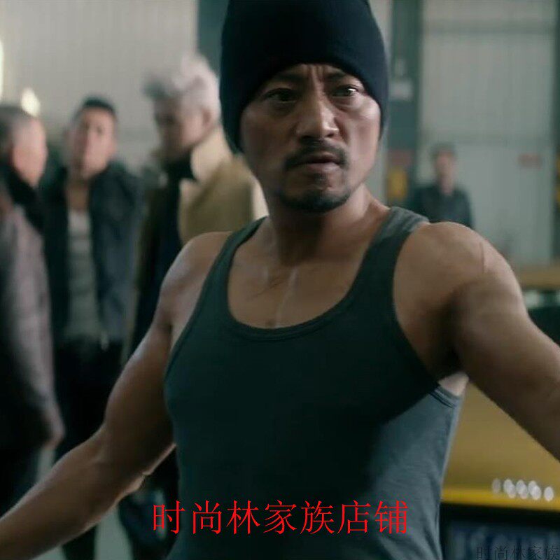 老炮儿张涵予同款背心男粗螺纹弹性十足紧身运动透气圆领黑色吊带