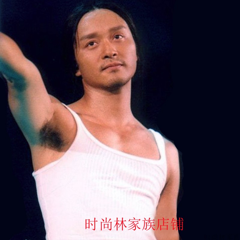 张国荣同款白色工字低胸宽口方领背心男运动健身吸汗透气速干吊带