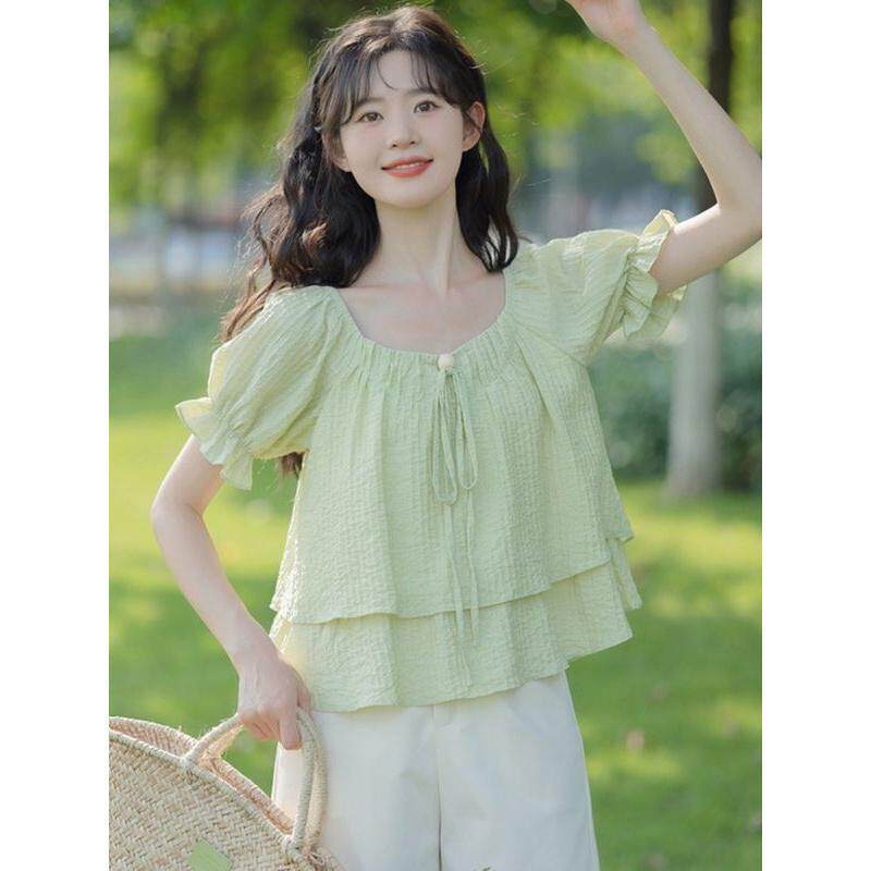 小清新夏装泡泡短袖衬衫女夏小个子设计感小众法式别致娃娃衫上衣