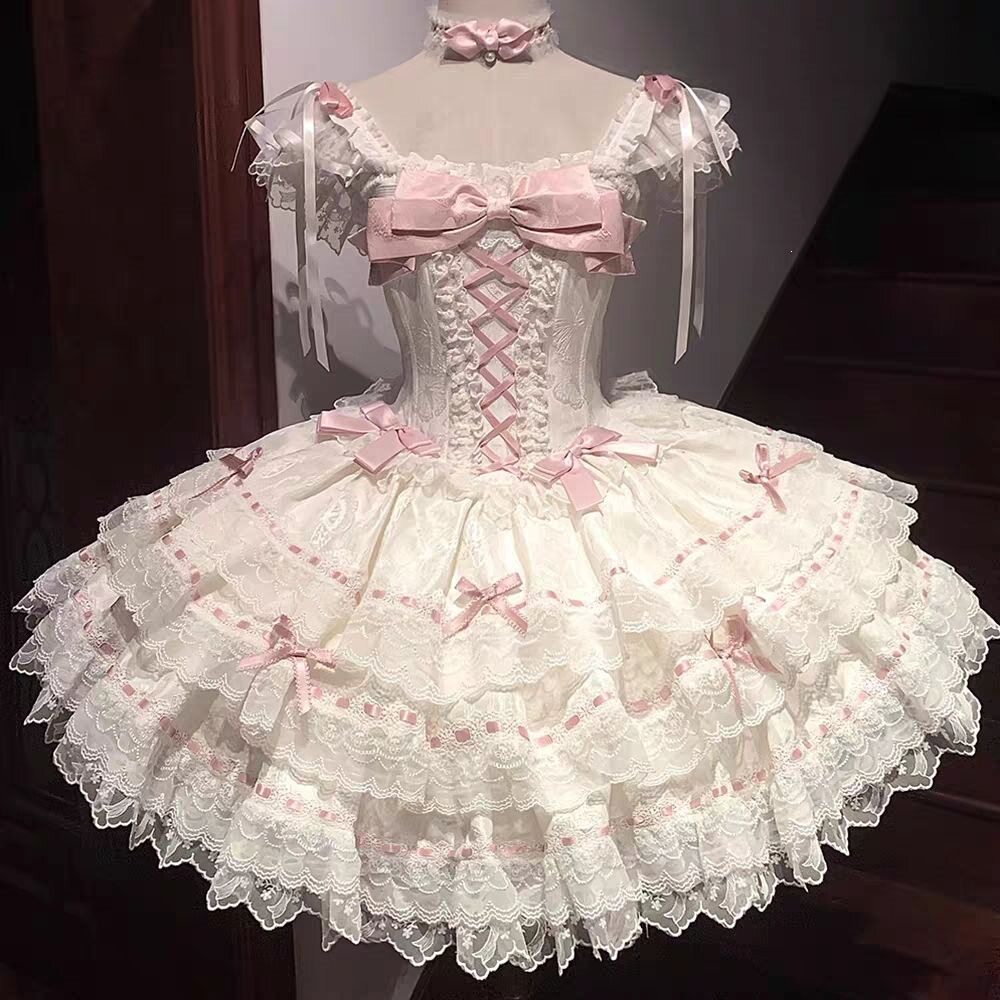 花屿蝶Lolita裙子晚礼服芭蕾风升学生日成人礼甜美蛋糕公主裙