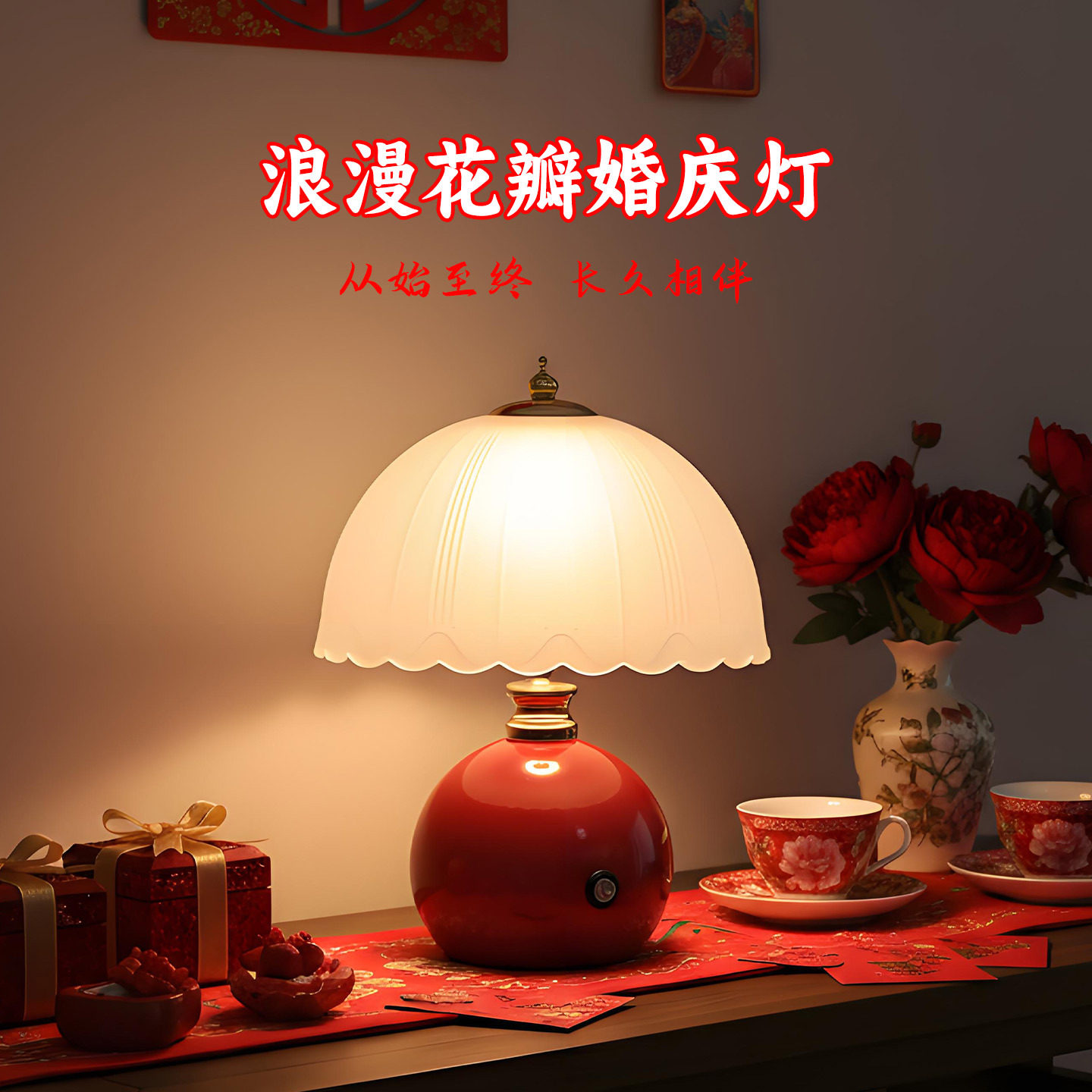 新婚长明灯结婚婚房台灯新娘陪嫁床头灯送新人礼物一对婚庆灯