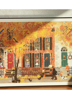 秋日邻里拼图框圣诞广场街道画框架1000片50.8*68.6拼图裱框定制