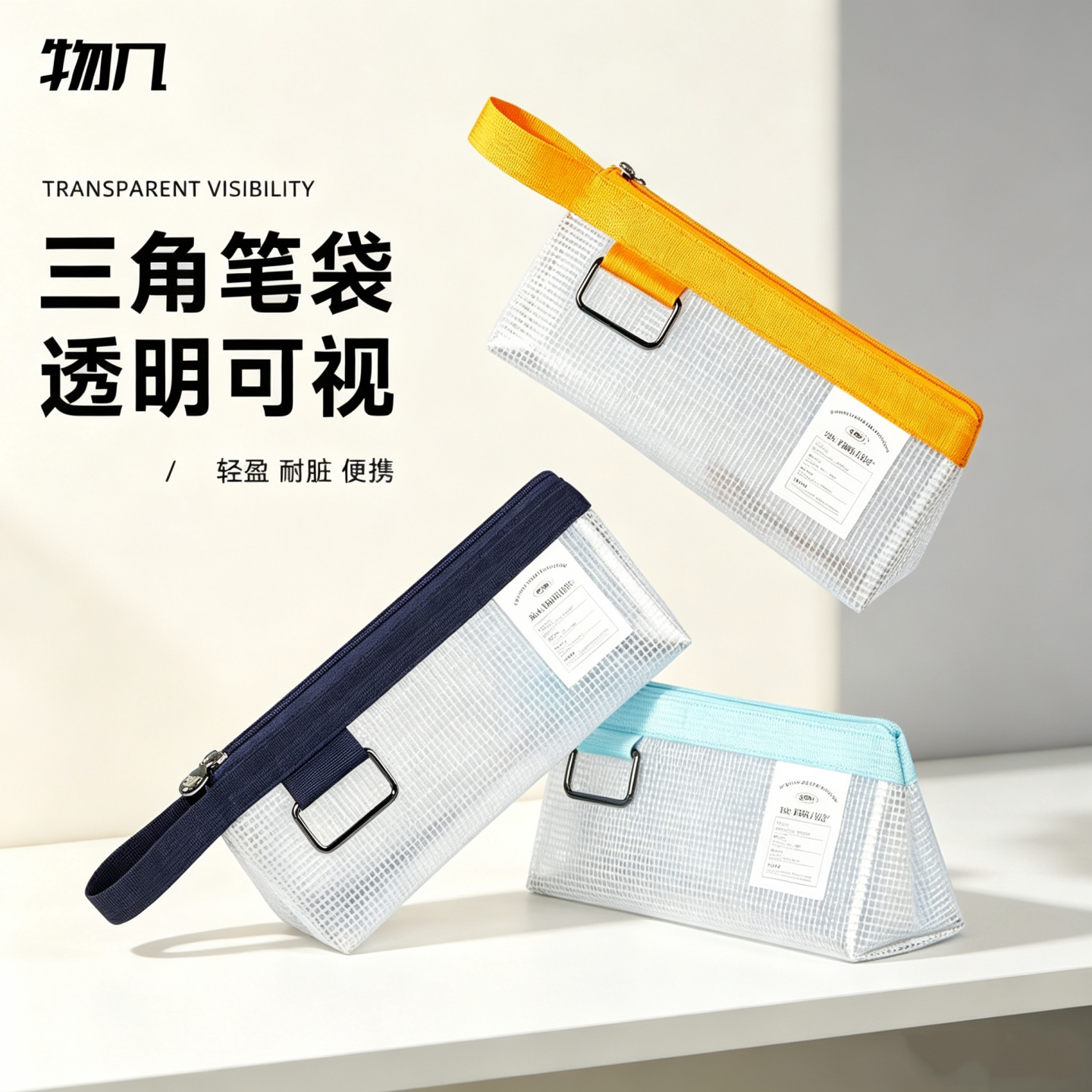 物几三角透明防水大容量笔袋图片
