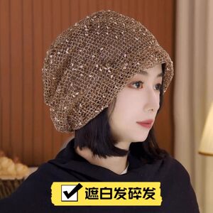 夏季遮白发碎发堆堆帽女薄款宽松显脸小镂空套头帽坐月子包头帽子