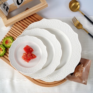 ins风复古浮雕花边蛋糕盘甜品盘陶瓷意面盘餐厅西餐盘家用菜盘子