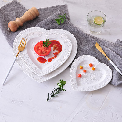 欧式浮雕西餐陶瓷心形水果沙拉盘