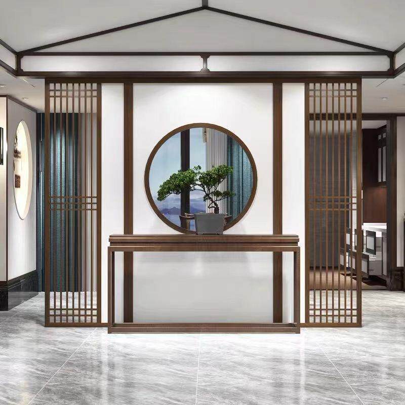 新中式实木入户屏风隔断客厅餐厅办公室酒店别墅进门玄关镂空格栅