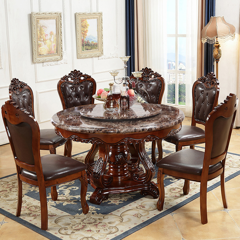 欧式餐桌椅组合大理石圆形桌美式小户型1.2米家用超晶石实木饭桌