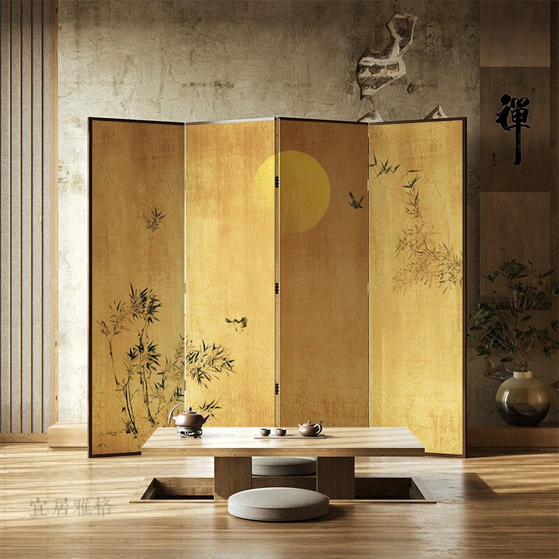 新中式实木屏风隔断客厅入户酒店办公室茶室竹子禅意折叠移动