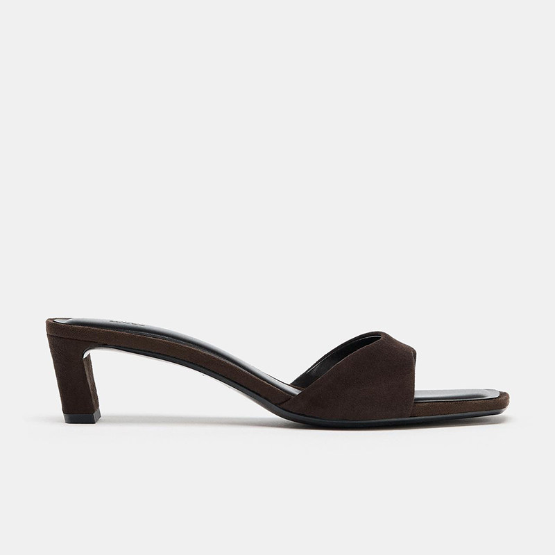 ZA2026夏季新款一字带凉拖鞋女度假风高跟穆勒拖鞋方头小猫跟凉鞋