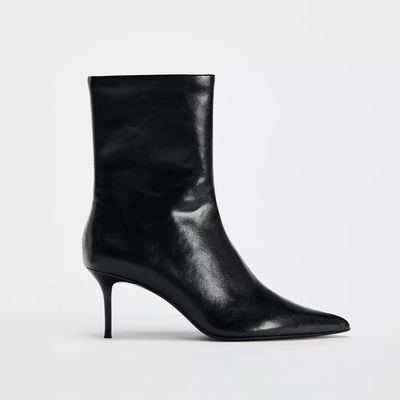 ZA新款英伦风细高跟漆皮瘦瘦短靴