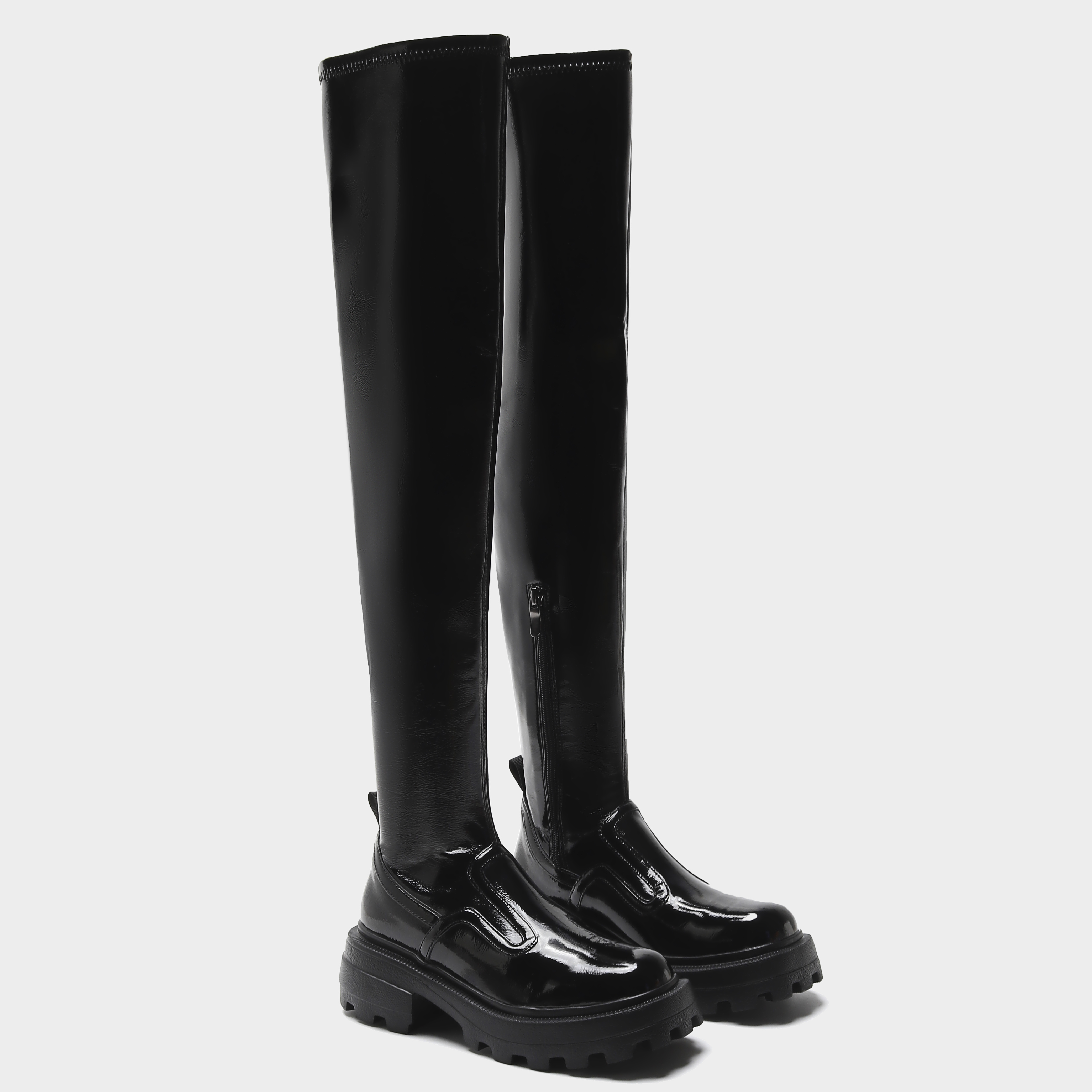 林莫子够方糖少女厚底漆皮长筒靴