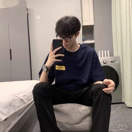 NTBF夏秋季宽松纯棉男士t恤新款高级感短袖女装上衣情侣装打底衫