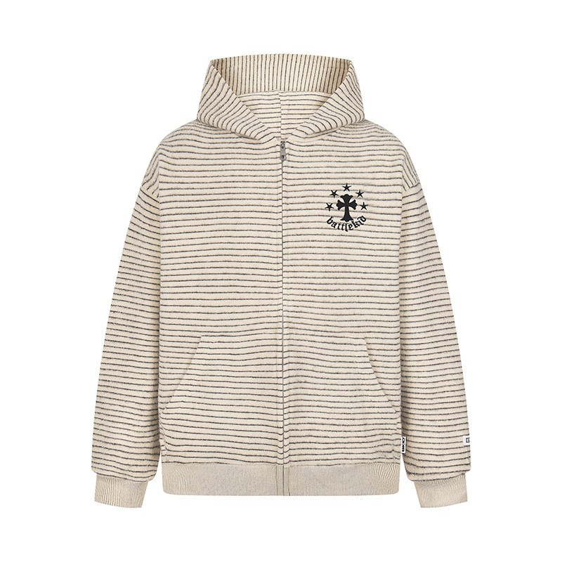 NTBF美式复古条纹连帽卫衣外套男女2025年秋季新款情侣宽松上衣