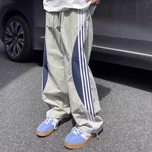 撞色宽松百搭抽绳直筒运动长裤 男款 三条杠伞兵休闲裤 NTBF春秋新款