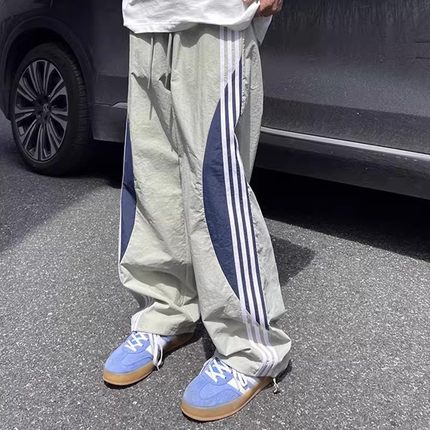 NTBF春秋新款三条杠伞兵休闲裤男款撞色宽松百搭抽绳直筒运动长裤