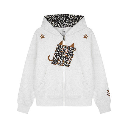 NTBF美式刺绣豹纹恶魔角开衫外套25秋季新款动物图案情侣卫衣连帽