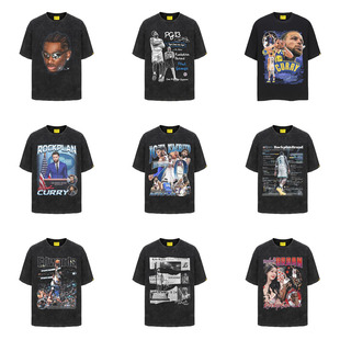 摇滚计划美式T恤 球星科比库里爱德华兹印花短袖纯棉街头半袖