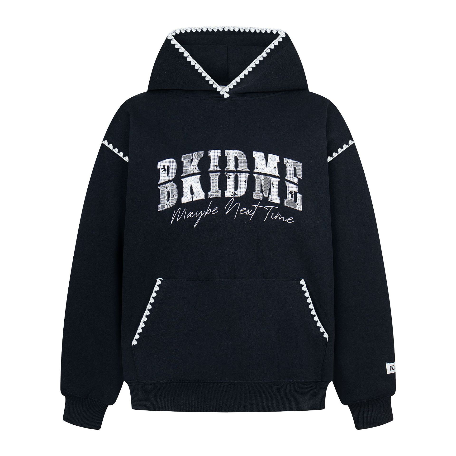 NTBF蕾丝格纹贴布刺绣连帽卫衣男女美式复古宽松休闲百搭上衣帽衫