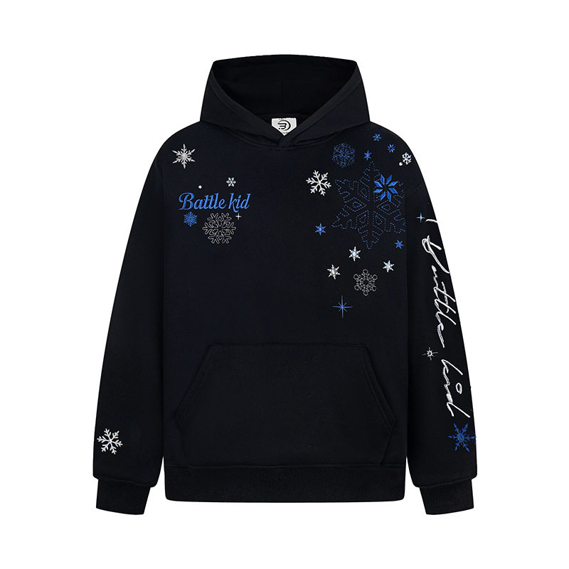 NTBF美式潮牌雪花刺绣连帽卫衣情侣款春秋季宽松加绒保暖套头帽衫