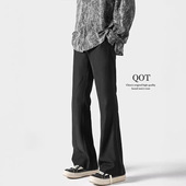 新款 男士 微喇西裤 2026春季 黑色宽松直筒垂坠感休闲百搭潮流长裤 子