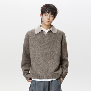 NTBF质感假两件V领毛衣男女秋季新款复古翻领polo针织衫保暖外套