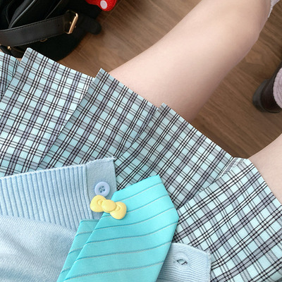 【苍苍】原创薄荷蓝色小清新格裙学院风半身裙JK制服格裙
