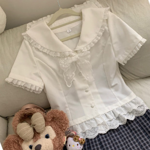 上衣 衬衫 洛小奈JK原创春夏季 学院风JK制服蕾丝花边甜美系短袖