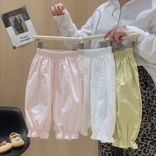 女童夏季纯棉防蚊九分束脚裤