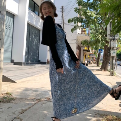 大码胖mm气质绝美一字肩短袖碎花连衣裙女春新款外搭开衫显瘦套装