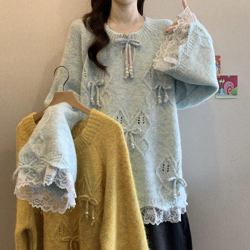 新势力时尚女装 超好看立体蝴蝶结镂空针织衫女软糯遮肉显瘦上衣