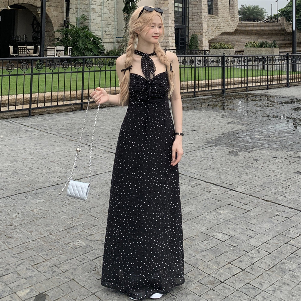 新势力时尚女装 甜美淑女波点印花吊带连衣裙女通勤百搭休闲上衣