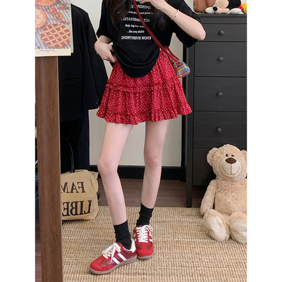 大码胖mm甜美波点半身裙女夏新款小个子梨型身材显瘦A字蓬蓬短裙