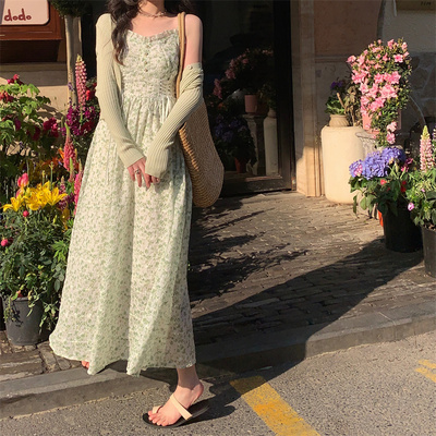 大码胖mm法式甜美碎花系带连衣裙