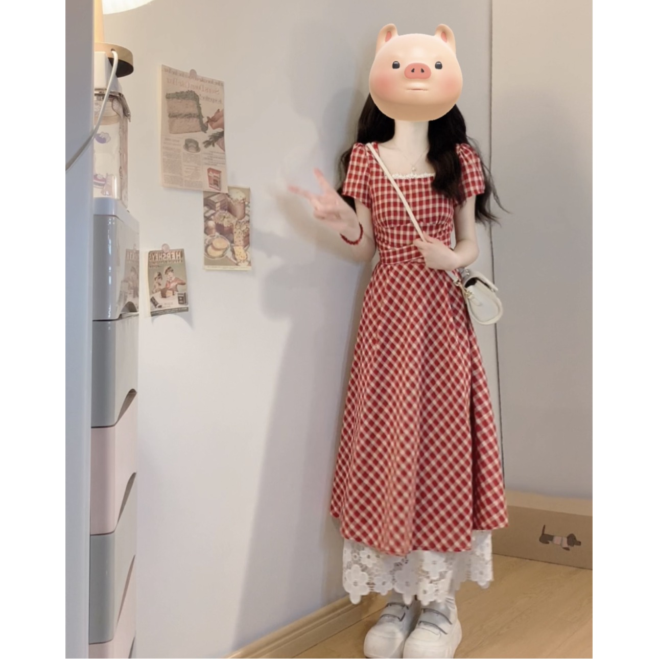 大码胖mm甜美初恋显瘦格纹连衣裙女夏季新款小个子独特漂亮掐腰裙