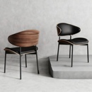 轻奢侘寂风餐椅皮软包设计师现代弯曲木咖啡厅实木椅子家用书房椅