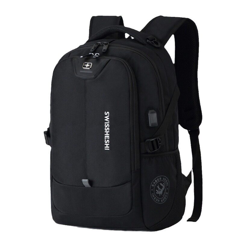 瑞士黑色双肩包男背包耐磨休闲商务旅行大容量学生书包男士电脑包