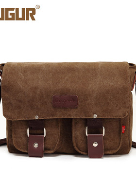 AUGUR翱格休闲帆布包复古男式单肩包大容量横款男女斜挎包邮差包