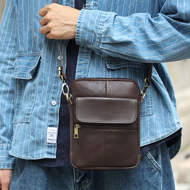 DUJIANG独匠潮流真皮男士斜挎包竖款方形男高级感牛皮男款单肩包
