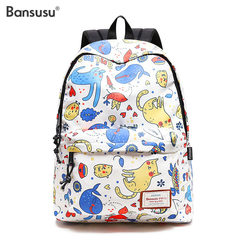 bansusu可爱卡通双肩包女韩版学院风学生旅行包书包背包印花图案