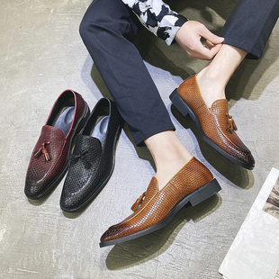 2025尖头小皮鞋 男英伦风个性 一脚蹬休闲豆豆鞋 精神小伙流苏乐福鞋