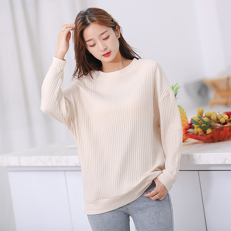 带胸垫纯棉宽松打底衫秋衣上衣