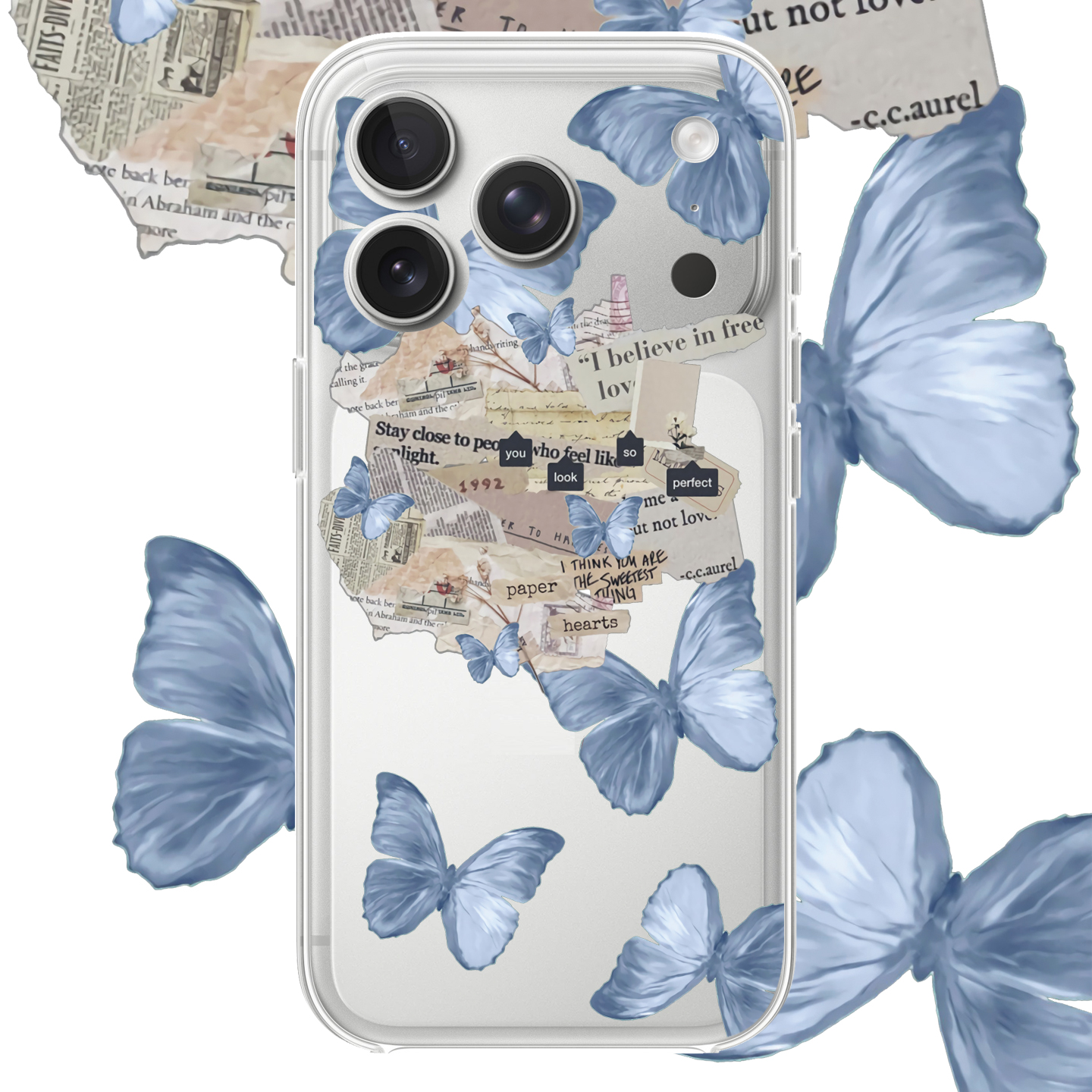 蓝色蝴蝶适用于苹果17PROMAX透明手机壳硅胶可爱iPhone16PROMAX情侣15PRO卡通14VIVOOPPO13动漫12华为小米