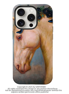 白马油画适用iPhone17PROMAX创意15个性14简约苹果16plusPRO亮面磁吸二合一菲林手机壳适用华为小米VIVOOPPO