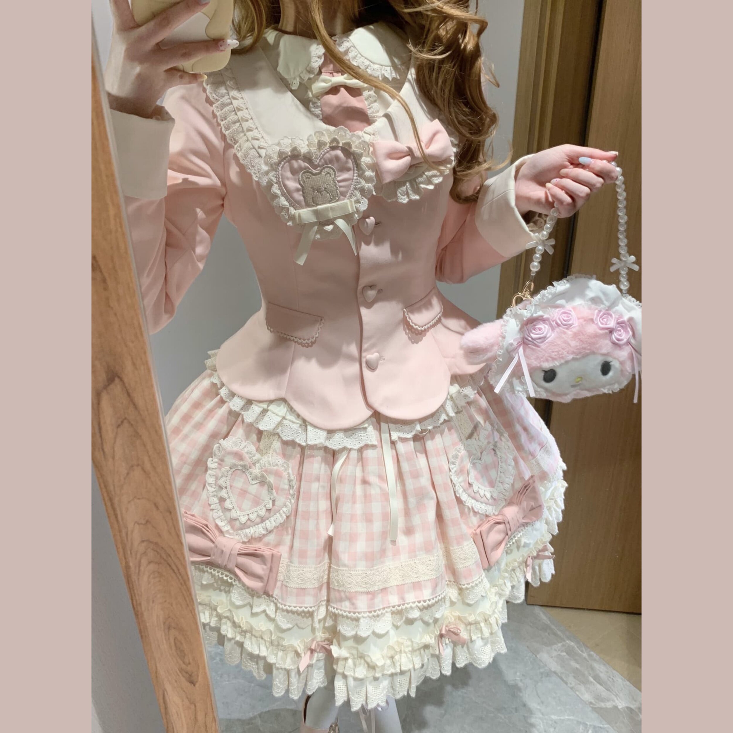 【定金】一颗小奶糖小熊茶会学院风西装外套半裙套装lolita连衣裙 - 实物图